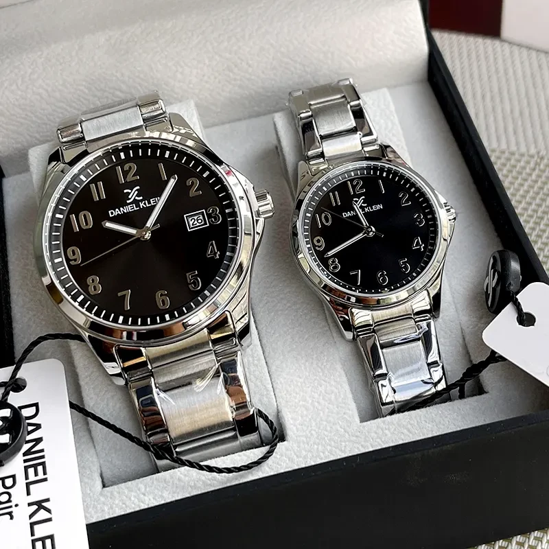 Daniel Klein Black Dial Silver-tone Couple Set | DK.1.13575-2